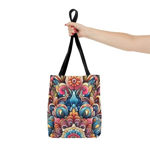 Psychedelic Flowery Mandala Tote Bag – Stylish, Bohemian, Colorful, and Durable Canvas Bag for Women4