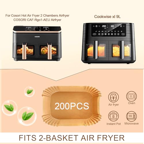 Feelhap 200 piezas Papel Freidora Aire para COSORI Dual Zone Air Fryer 8,5 L, Papel Horno para Freidora para COSORI CAF-R901-AEN, Moldes Air Fryer para Freidora de Aire Caliente - imagen 3