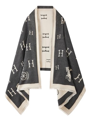nratto Womens Reversible Pashmina Shawl Wrap for Women Big Scarf Holiday Gifts Darkgrey and White