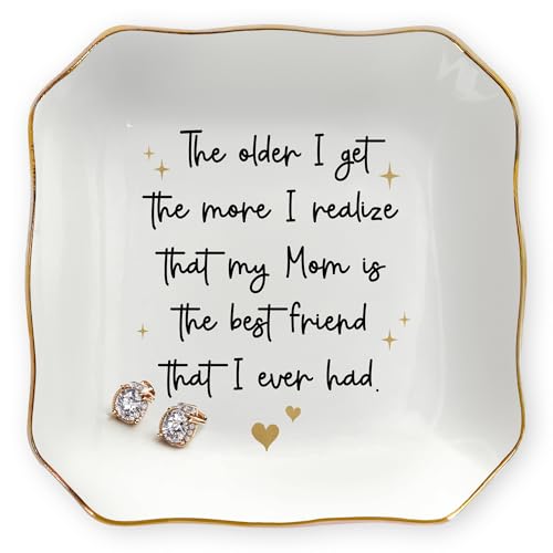 OASSIE Mothers Day Gifts Mom from Daughter Son - 4"x4" Ceramic Jewelry Dish Tray - Gifts for Mom Birthday Mother's Day, Mama Gift for Mother, Decorative Trinket Dish for Rings Earrings