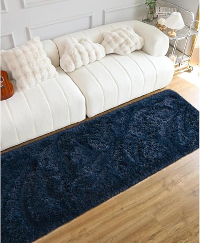 Image of Carpet for Hallway, Kitchen, and Modern InteriorsCarpetCozy Shag Runner for Living Room, Bedroom & Office Decor ETC Size 2x7 feet, Patten-Solid Blue