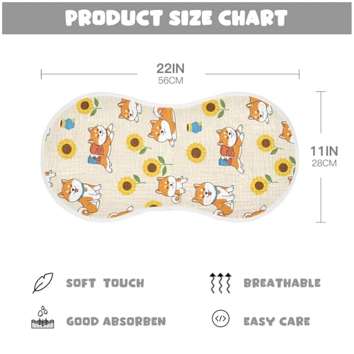 J JOYSAY Shiba Dog Sunflower Beige Baby Burp Cloths for Boys Girls Large 22''x11'' Cotton 4 Layer Baby Spit Up for Infant Babies one sizex42