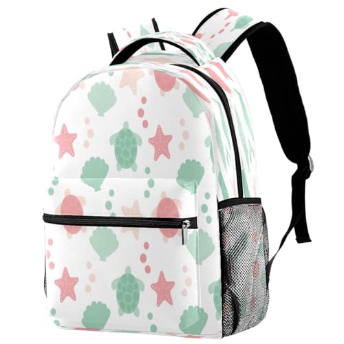 Sac à dos d'école rose et vert motif étoile de mer pour ados et filles