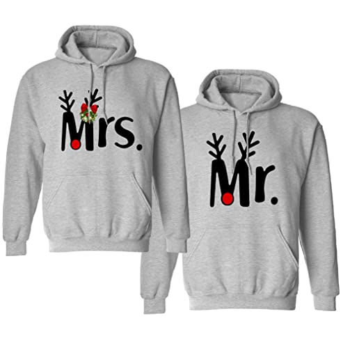 King Queen Pareja Sudadera con Capucha Negro Mr Mrs Pareja Sweatshirt Hoodie para Navidad Ropa Couple Sudadera con Capucha Pareja Novio 1 Pieza(Gris-Mrs,S)
