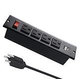 VILONG Recessed Power Strip with USB, Black Desktop Power Grommet, 1440 J 4-Outlets with Standard Plug 9.8 ft Power Cord Conference Office Home Kitchen (Black)