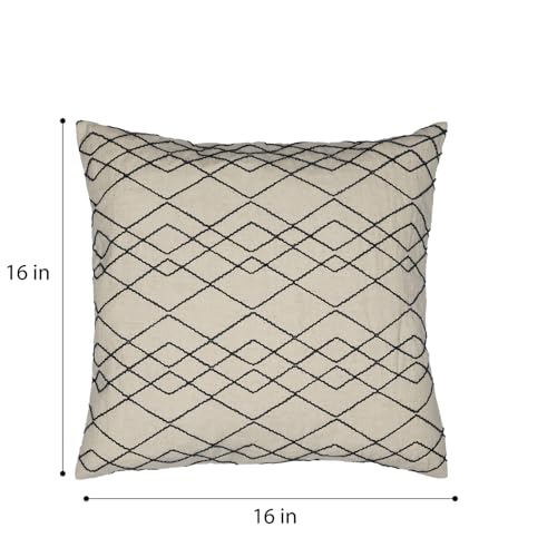 Image of Wakefit Designer Cushion Cover | 16x16 inch | Heavy Embroidery | Cotton & Linen Fabric on Both Sides | Pack of 1 | Abstract Triangle Navy