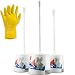 3 Pack toilet bowl brush set with holder - portable self standing basic white set with flexible handle & soft nylon bristles; Discreet and slim - Fits well - Eco friendly with free cleaning gloves