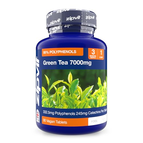 Zipvit Green Tea Extract 7000mg Antioxidant, 95% Polyphenols. 90 Vegan Green Tea Tablets. 3 Months Supply.
