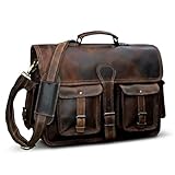 18 Inch Vintage Handmade Leather Messenger Bag for Laptop Briefcase Best Computer Satchel School Distressed Bag (Vintage Brown)