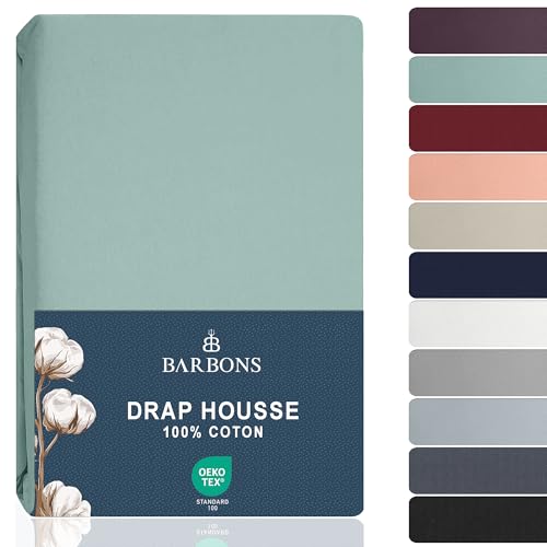 Barbons Drap Housse 160 x 200 cm, 100% Coton Certifié Oeko-TEX Drap-Housse en Jersey pour Matelas Bonnet jusqu'à 25 cm - Vert 160x200