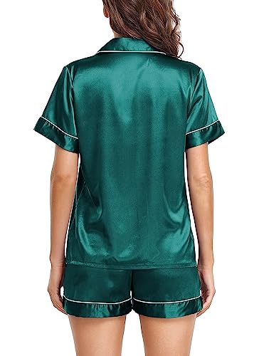 Image of Vlazom Womens Silk Pajamas, Short Sleeve Satin 2 Piece Pj Sets Button-Down Sleepwear Loungewear Pjs Shorts Set S-XXL