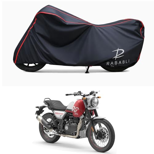Image of Waterproof Bike Body Cover Compatible for | Royal Enfie Scram 411 Spirit BS6 | Taffeta Fabric, Red Piping Design, Bottom Elastic Fit | Dustproof, Sun UV & Rain Protection for All Bikes