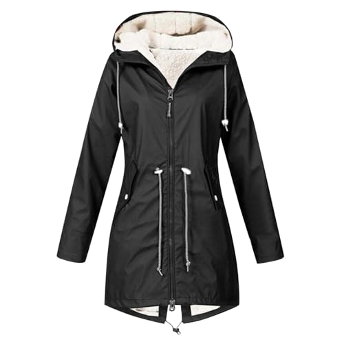 Generisch Hundeführer mit Fleecefutter, mittellang, einfarbig, mit Modische Regenjacke Damen (Black, XXXXL)