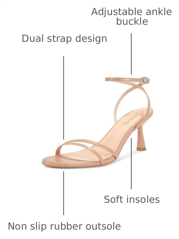 Image of ISNOM Womens Sandals with Round Toe Ankle Strap | Strappy Heels, Low Heels, Daily, Commute, Comfortable, Spring & Summer, Party, Womens Shoes, Arch Support