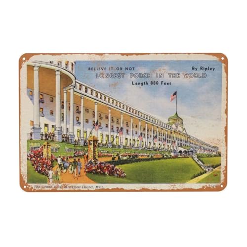 GENVER Vintage Metal Sign, Grand Hotel Mackinac Island Tin Signs, Versatile Plaque Decor Poster for Home Man Women Bar Home Man Cave Accessories Garage Backyard Bedroom Wall Gift 12 x 8 Inch
