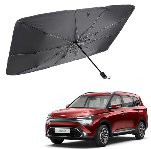 Image of Car Sunshade Windshield Umbrella Sunshade Compatible for Kia Carens Car Front Window Sun Protection Foldable Sun Shade Full Cover Windshield for Most Vehicles, Black, 1 Piece