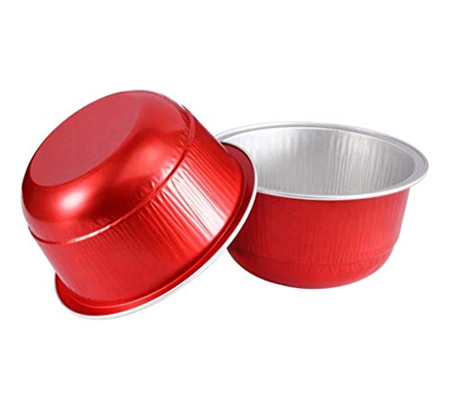 KEISEN 3 2/5 pulgadas 150 ml 24/paquete 5 oz desechables tazas de papel de aluminio para magdalenas, magdalenas, hornear, hornear, taza de Ramekin (rojo)