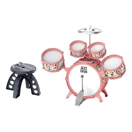 Batterie jazz pour enfants rose avec tabouret et baguettes