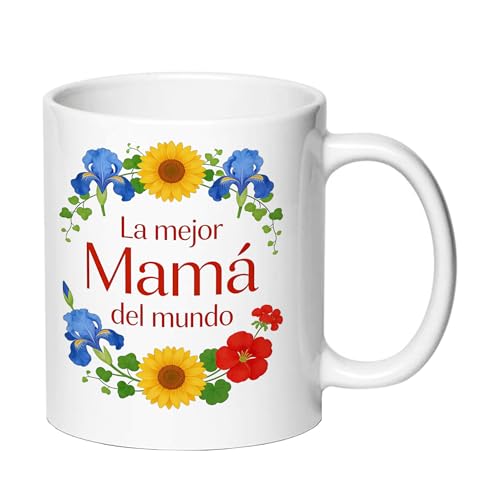 AliCarr La Mejor Mama Del Mundo Coffee Mug - Spanish Mom Gifts - Floral Design Mothers Day Cup for Mom Stepmom 11oz(floral)