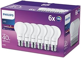 Philips LED B22 Frosted Light Bulbs, 5.5 W (40 W) - Warm White, Pack of 6