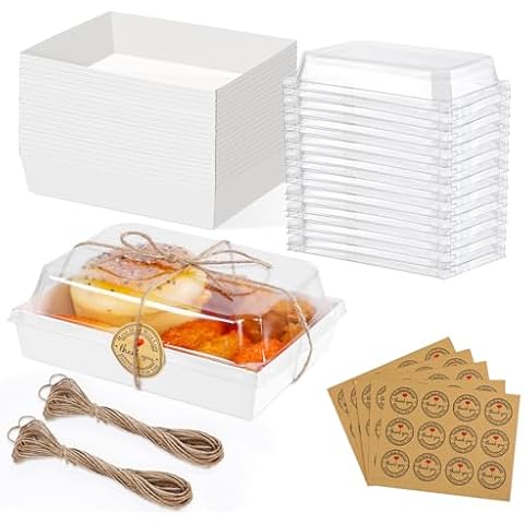 Dualshine 50 Pack Charcuterie Boxes with Clear Lids,5x7 Inches White Paper Bakery Boxes,Disposable Food Containers,Dessert Boxes for Sandwich,Strawberries,Cookies,Hamburgers and Cheese Cake. Cover