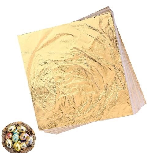 50 Blattgoldblätter für Kunst- und Heimwerkerprojekte, Goldfolienpapier, Goldflocken, zum Vergolden, Basteln, für Bilderrahmen, Harz, Bronzieren, Möbel, Nägel, Kerzen, Buddha-Felsmalerei, 5,5 x 5,5 Zo