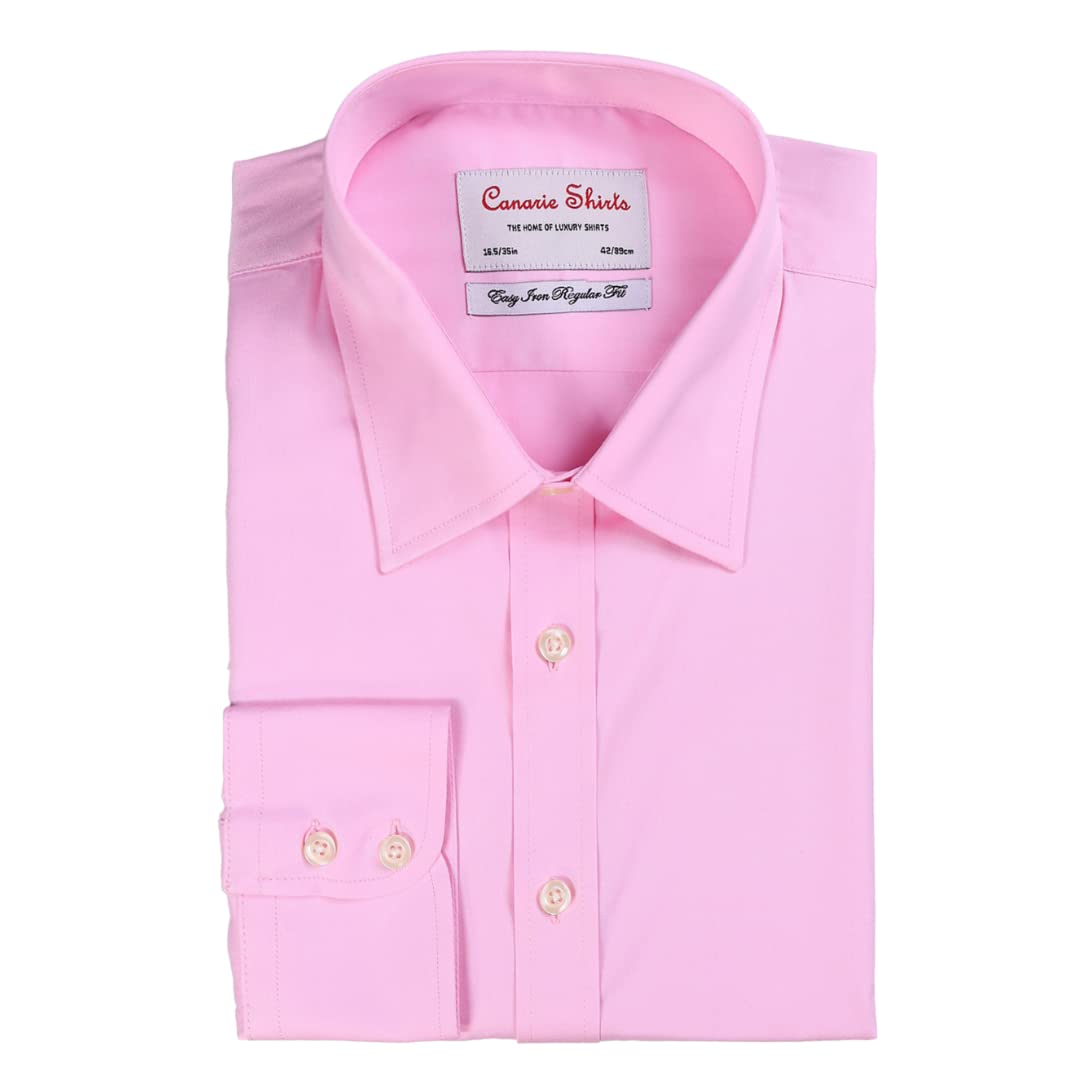 Men's Formal Shirt Pink Twill Button Cuff Regular Fit Easy Iron Luxury (20")