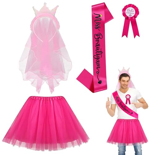 Smdbzda Disfraz Despedida Soltero, Disfraces de hombre JGA, 4 unidades Disfraces de hombre para despedidas de soltero, con insignia, tutú para hombre, velo JGA para hombre, Banda Miss Novio