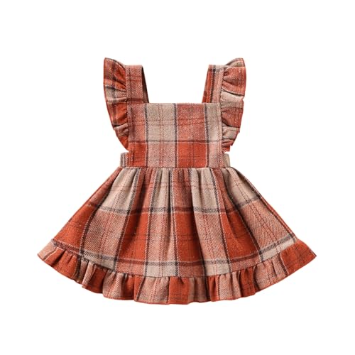 Baby Girls' Dresses Fly Sleeve Plaid Baby Dress Flannel Overall Skirt Dress Fall Winter Festival Outfits