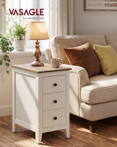 Image of VASAGLE Side End Table with 3 Storage Drawers, Nightstand Farmhouse