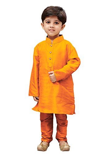 VASTRAMAY JBN Creation Boys' Orange Cotton Silk Kurta and Pyjama Set(VASBKOR001nPOR_16)