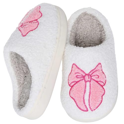 Bow Slippers For Kids Girls Boys Pink Bow Tie House Slippers For Kid Indoor Outdoor Girl Comfy Bedroom Shoes Soft Warm Non slip Home Slipper Pink 240