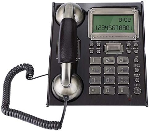 European Retro Landline Telephone Fixed Antique Vintage Desktop Wall-Mounted Dual-use Telephone with Volume Control Multiple Alarm Clocks for Office Home Hotel Descoration(Black Peach Wood)