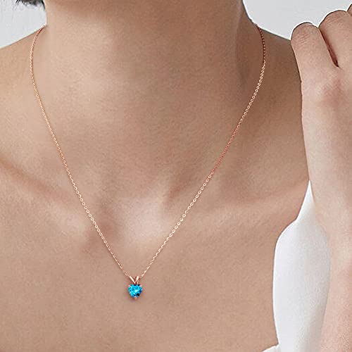 Birthstone Necklace For Women, 18K Rose Gold Plated S925 Sterling Silver November Birthstone Jewelry Classic Solitaire Heart Cut Sparkle Swiss Blue Topaz Necklace November Birthstone Pendant Necklace #TOP3