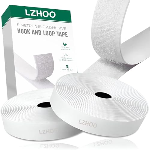 LZHOO™ Double Sided Hook and Loop Tape | 16.4FT X 2CM | Strong Double Sided Adhesive Tape Heavy Duty, for Home and Office Use, Versatile Mounting Solution (White)