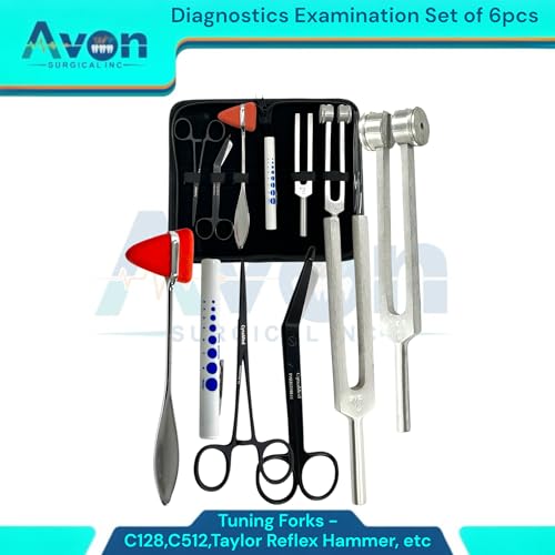 Neuro Diagnostics Examination Kit with Tuning Forks (128Hz & 512Hz) Taylor Reflex Hammer, Black 5.5\" Lister Bandage Scissors, Black 5.5\" Hemostats, Straight (6pcs Kit) - Thumbnail 6