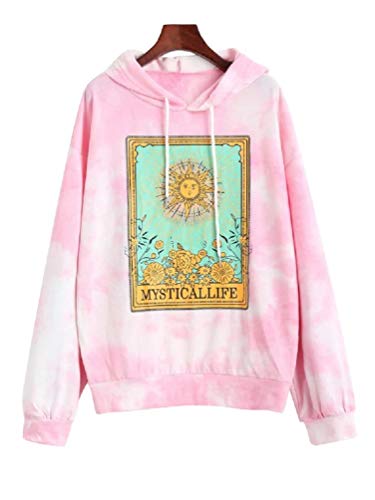 Nicetage Womens Casual Tie Dye Print Hoodie Long Sleeve Loose Pullover Sweatshirt Graphic Hooded Tops HS521-321-Light Pink-S