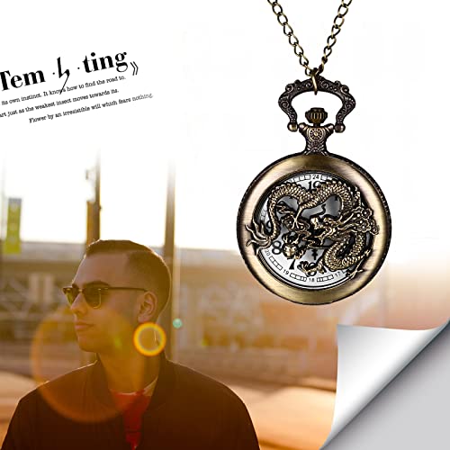 Lancardo Relógio de bolso vintage para homens e mulheres com estampa de dragão vazado, casual, para