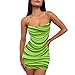 Women's Sexy Bodycon Dress Solid Ruched Short Backless Spaghetti Strap Tight Cocktail Dresses Hawaiian Mini Party Club Dress Grass Green