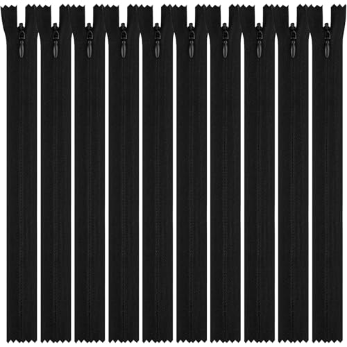 DOITEM 8 10 12 14 16 18 20 22 24 Inch Multicolor Nylon Coil Zippers for Sewing and Crafts (Black 8Inch Invisible)