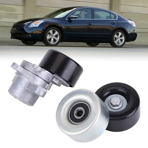 3 PCS Drive Belt Tensioner Pulley and Belt Pulley Compatible with Nissan Altima L32 Maxima A35 Murano Z51 3.5L 2.5L 2006-2014 11955-JA10D 11925-JA11A 11925-JA100 Drive Belt Tensioner Pulley Kit