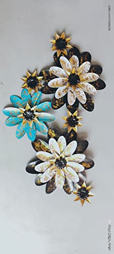 Image of Pinnacle Craft India Metal Sun Flower Design Wall Decor(52x24inch)| Flora Art Wall Decoration Painting | Wall-Mounted Sculpture | Hanging for Living Room, Office, Restuarant | Decoration Gifts