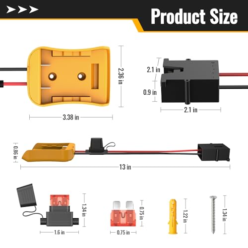 Image of Kzreect for Power Wheel Battery Adapter Compatible with Dewalt 20V Battery | Connector Compatible with Fisher Price 12V Cars, 12AWG Wire, 40A Fuse Holder, Screw & Drywall Anchors, Easy to Secure