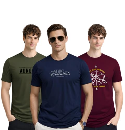 Image of ADRO Mens Printed T-Shirts Pack of 3 | 100% Cotton Regular Fit Graphic Tshirt | Breathable Stylish Casual T Shirt Gym Travel Summer T Shirts