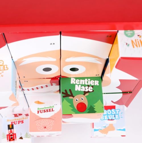 Pups & Popel Spaß-Adventskalender mit witzigen, weihnachtlichen Süßigkeiten wie Rentierpupse | von Liebeskummerpillen