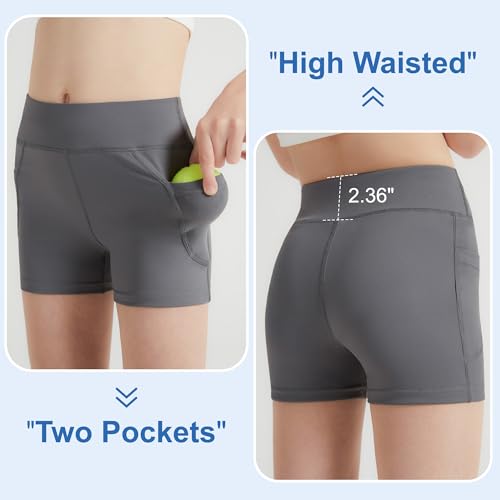 DIPUG Pacote com 3 shorts de vôlei para meninas, com bolsos, cintura alta, para dança, ioga, torcida