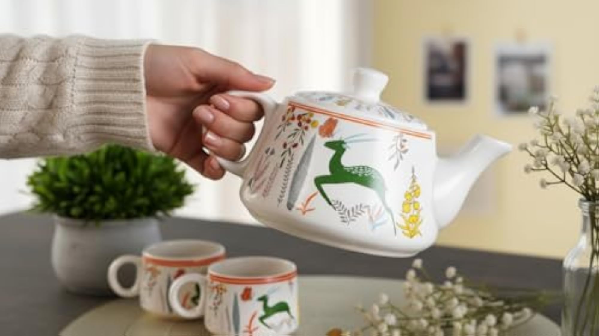 Woodland Grace Ceramic Tea Set with Kettle and Cups