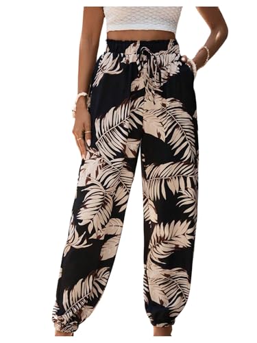 Women's Boho Tropical Pants Drawstring Waist Harem Pants Summer Vacation Trousers