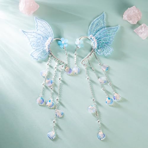 FRESHME Elf Fairy Ear Cuffs - Elven Ear Cuffs with Shell Tassel Mermaid Ears for Women Renaissance Halloween Accessories4