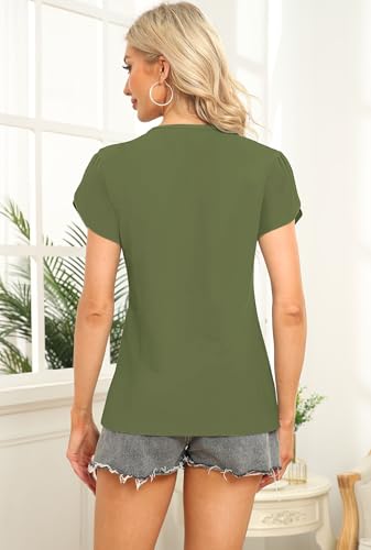 Image of Womens Petal Sleeve Tops Summer Trendy T Shirt Casual Loose Square Neck Button Blouse Tees